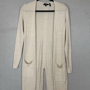 Theory Torina Slit Merino Wool Linen Duster Cardigan Oatmeal Beige Sz S